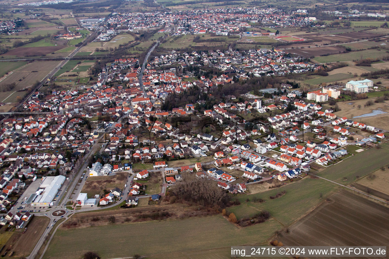 Vue aérienne de Langenbrücken à le quartier Bad Langenbrücken in Bad Schönborn dans le département Bade-Wurtemberg, Allemagne