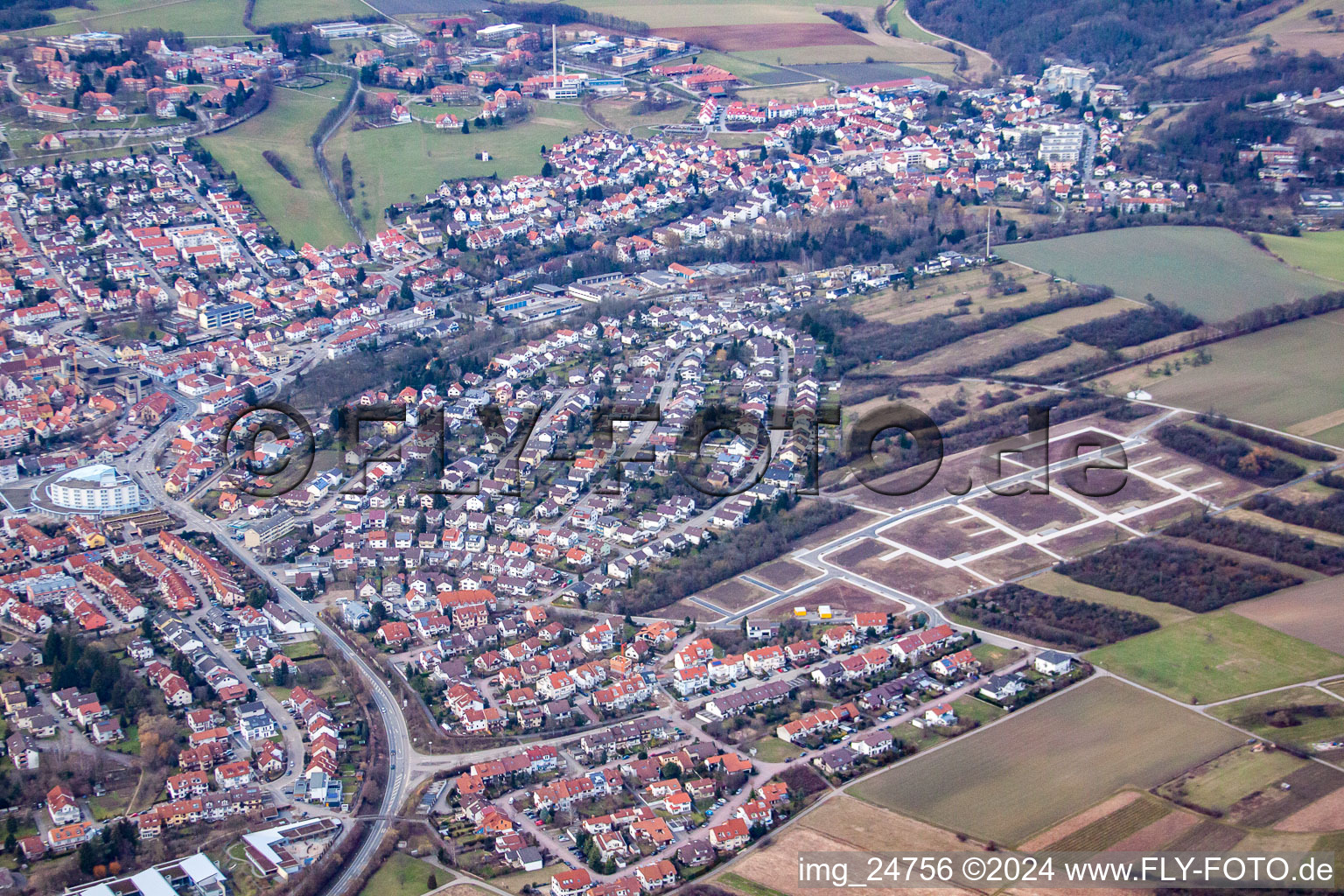 Vue aérienne de Chemin de l'orme à le quartier Altwiesloch in Wiesloch dans le département Bade-Wurtemberg, Allemagne