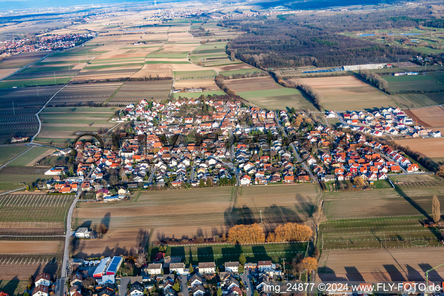 Vue aérienne de Vue des rues et des maisons des quartiers résidentiels à Bornheim dans le département Rhénanie-Palatinat, Allemagne