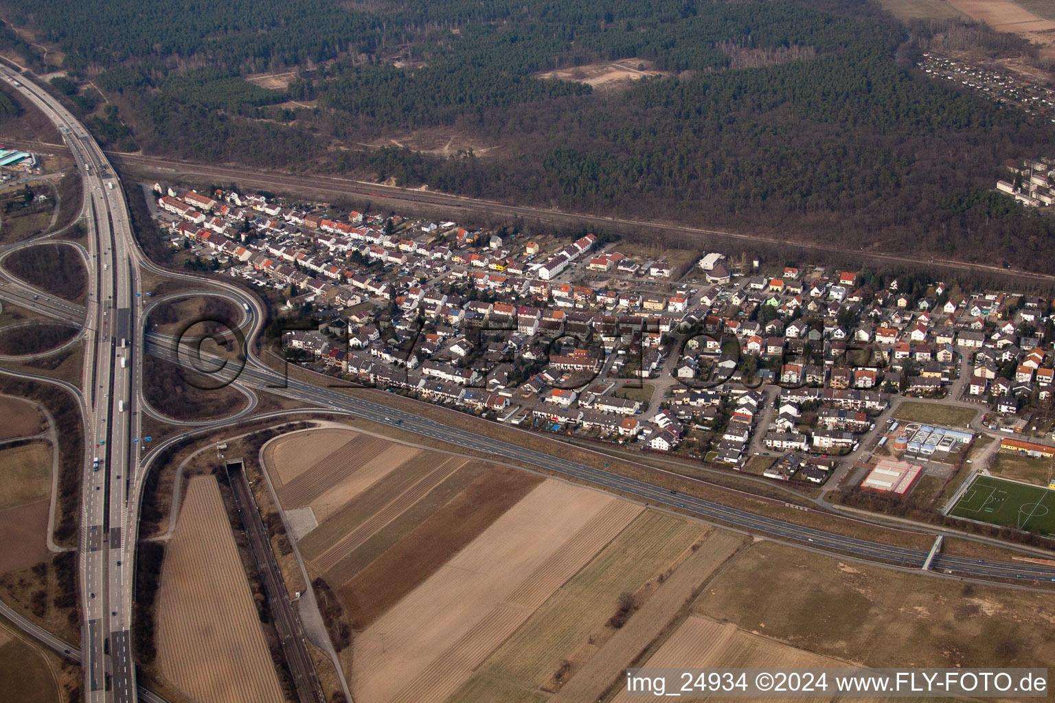 Vue aérienne de Hirschacker à Schwetzingen dans le département Bade-Wurtemberg, Allemagne