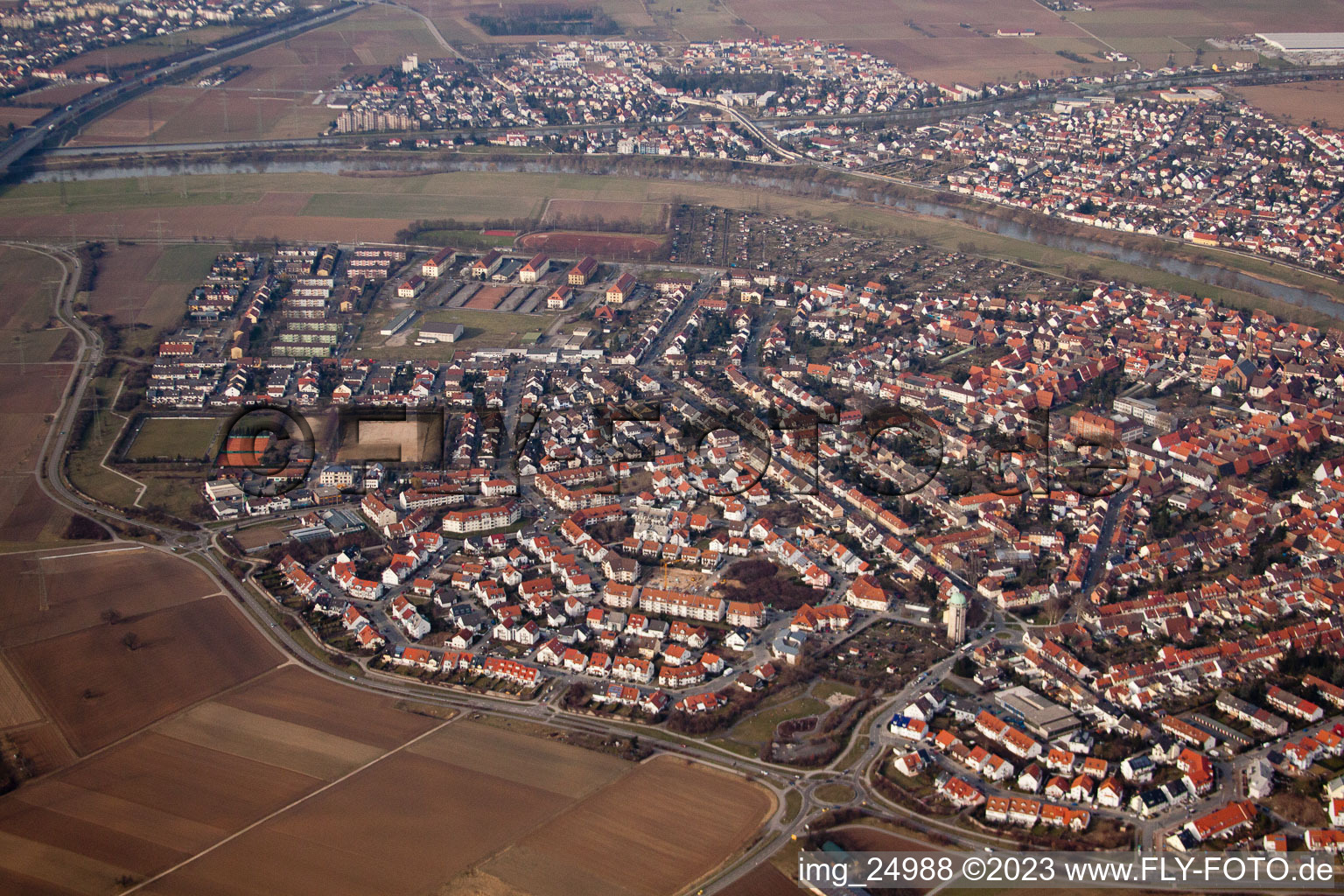 Vue aérienne de Quartier Seckenheim in Mannheim dans le département Bade-Wurtemberg, Allemagne