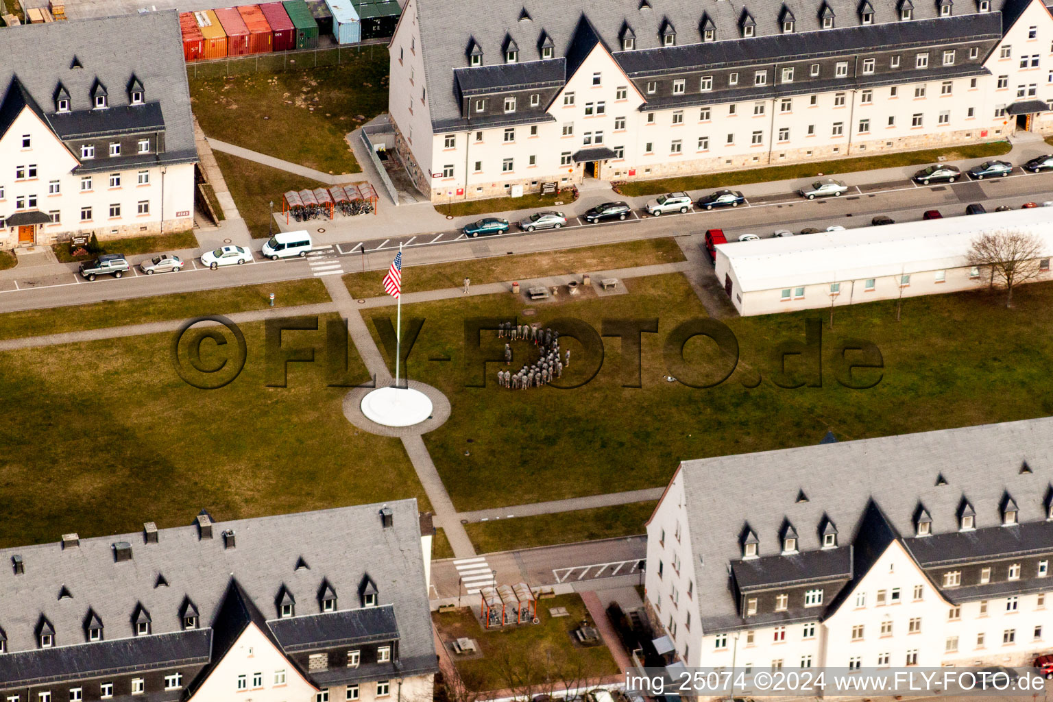 Caserne américaine à Schwetzingen dans le département Bade-Wurtemberg, Allemagne vue d'en haut