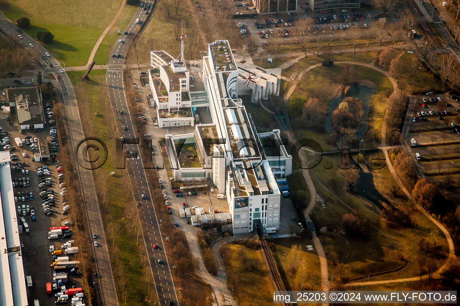 Vue aérienne de Ensemble de bâtiments du musée TECHNOSEUM à le quartier Oststadt in Mannheim dans le département Bade-Wurtemberg, Allemagne