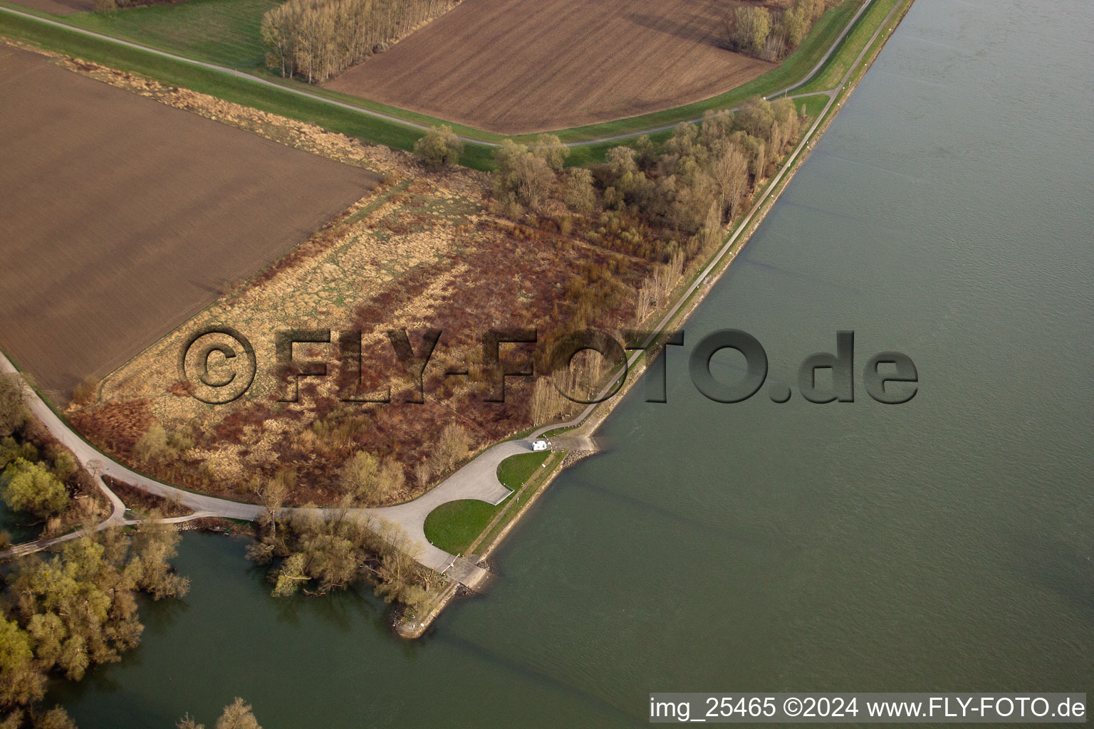 Vue aérienne de Banque Altrhein à le quartier Maximiliansau in Wörth am Rhein dans le département Rhénanie-Palatinat, Allemagne