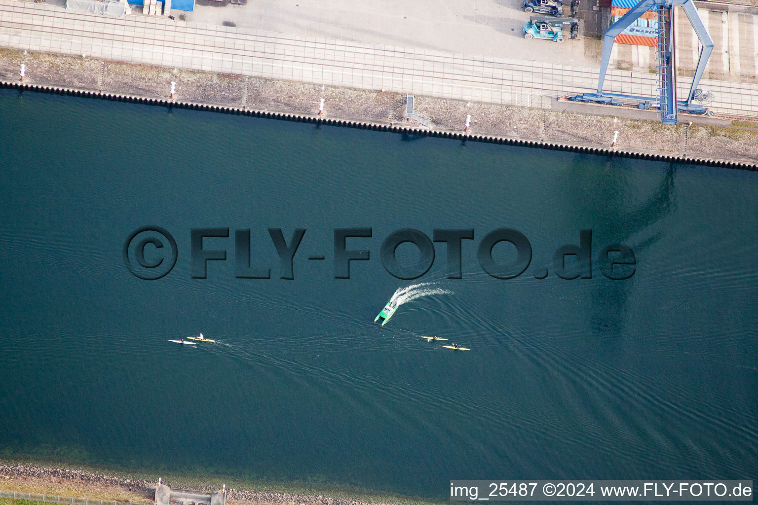 Photographie aérienne de Les premiers rameurs à le quartier Rheinhafen in Karlsruhe dans le département Bade-Wurtemberg, Allemagne