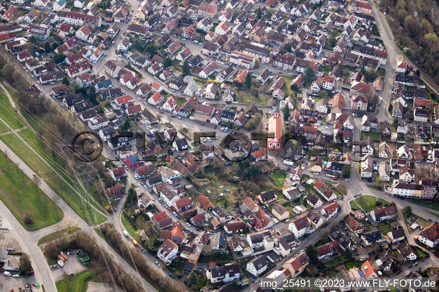 Photographie aérienne de Saint-Valentin à le quartier Daxlanden in Karlsruhe dans le département Bade-Wurtemberg, Allemagne