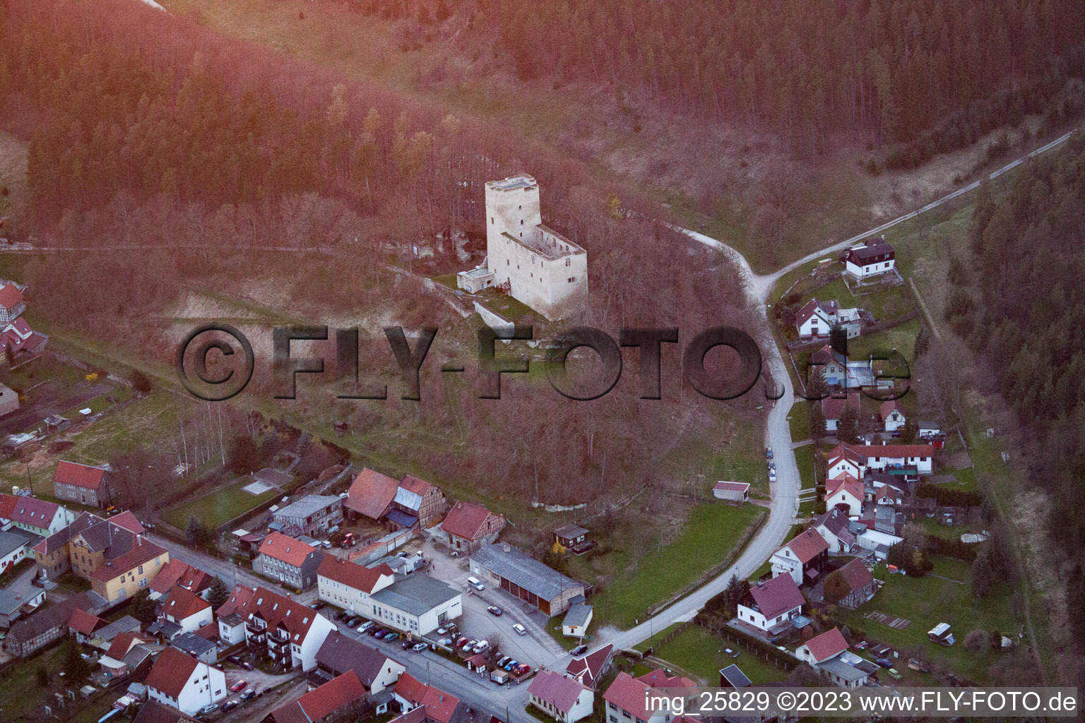 Vue aérienne de Ruines du château Liebenstein à Liebenstein dans le département Thuringe, Allemagne