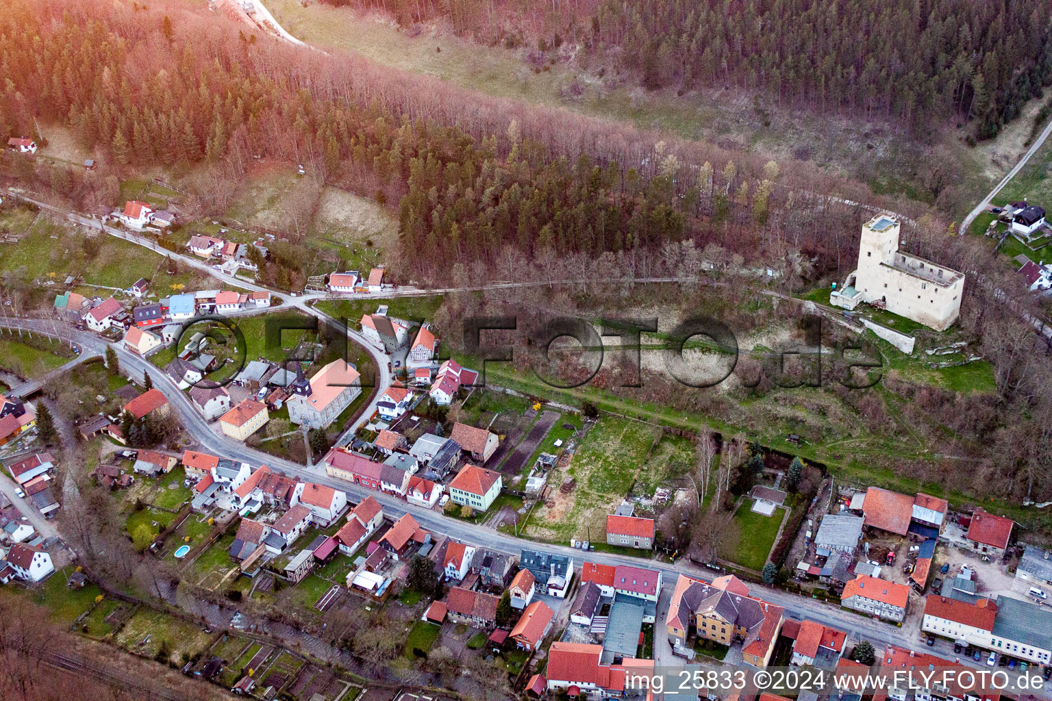 Vue aérienne de Ruines du château Liebenstein à Liebenstein dans le département Thuringe, Allemagne