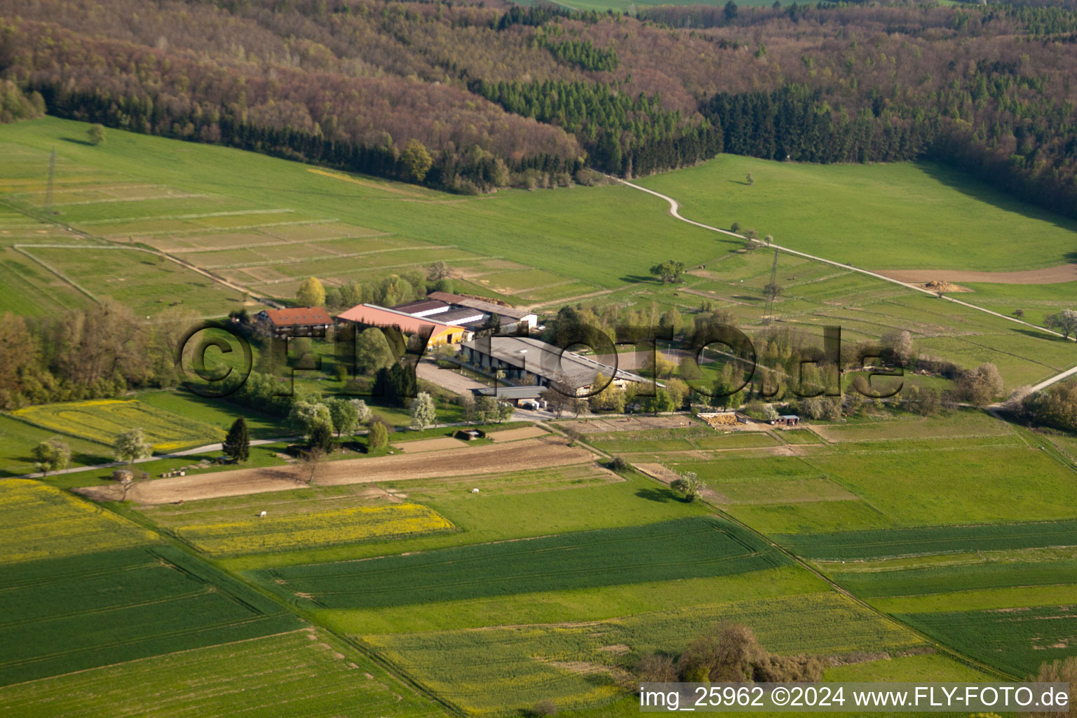 Vue aérienne de Centre équestre de Berghausen à le quartier Wöschbach in Pfinztal dans le département Bade-Wurtemberg, Allemagne