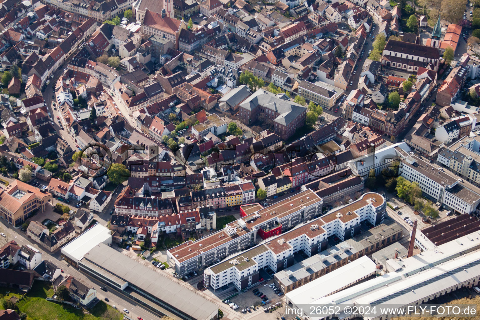 Vue oblique de À la fonderie à le quartier Durlach in Karlsruhe dans le département Bade-Wurtemberg, Allemagne