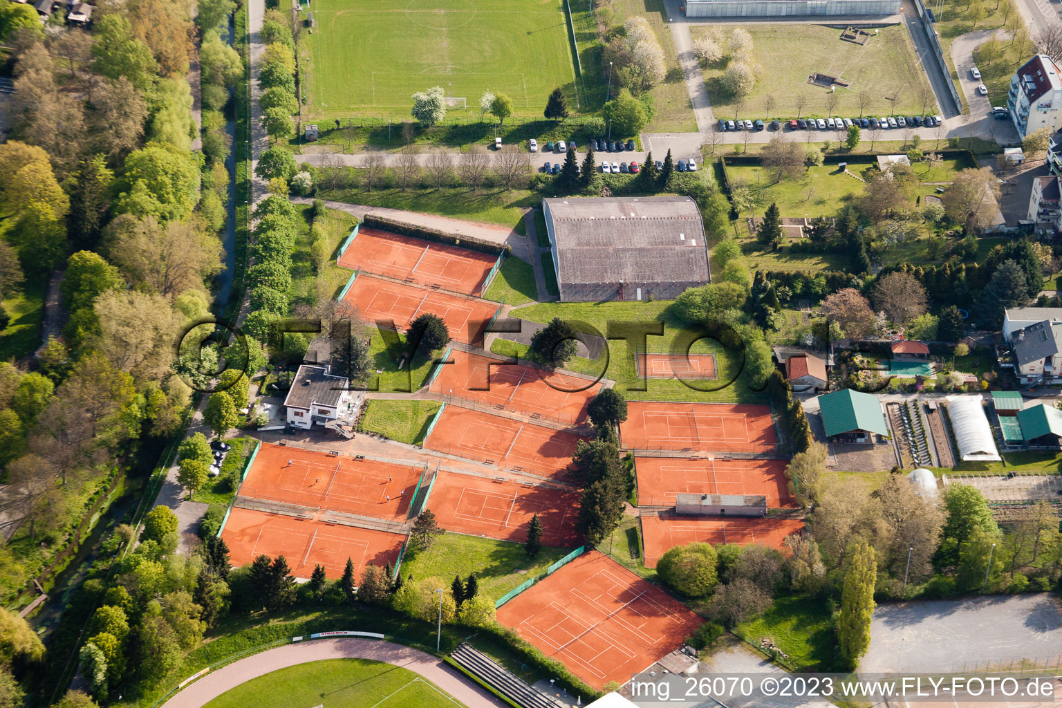 Photographie aérienne de Club de tennis au stade Turmberg à le quartier Durlach in Karlsruhe dans le département Bade-Wurtemberg, Allemagne