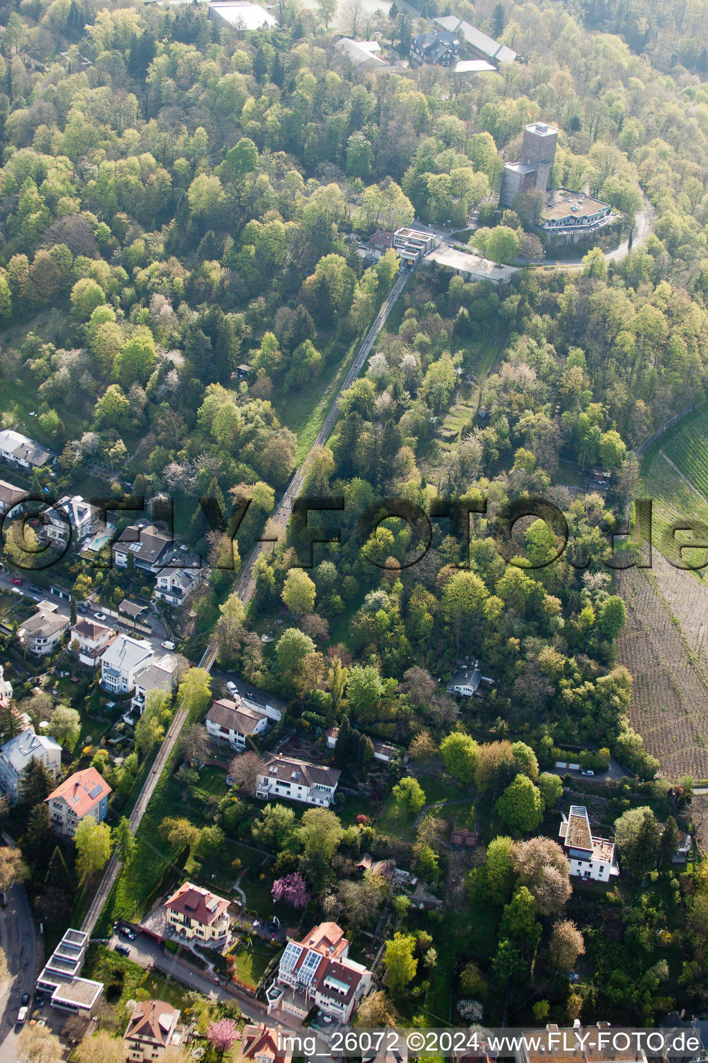 Vue aérienne de Téléphérique Turmberg du KVV à le quartier Durlach in Karlsruhe dans le département Bade-Wurtemberg, Allemagne