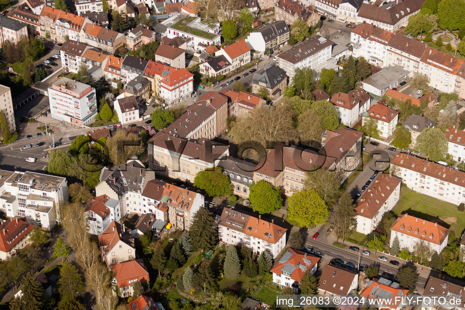 Vue oblique de Lycée Margrave à le quartier Durlach in Karlsruhe dans le département Bade-Wurtemberg, Allemagne