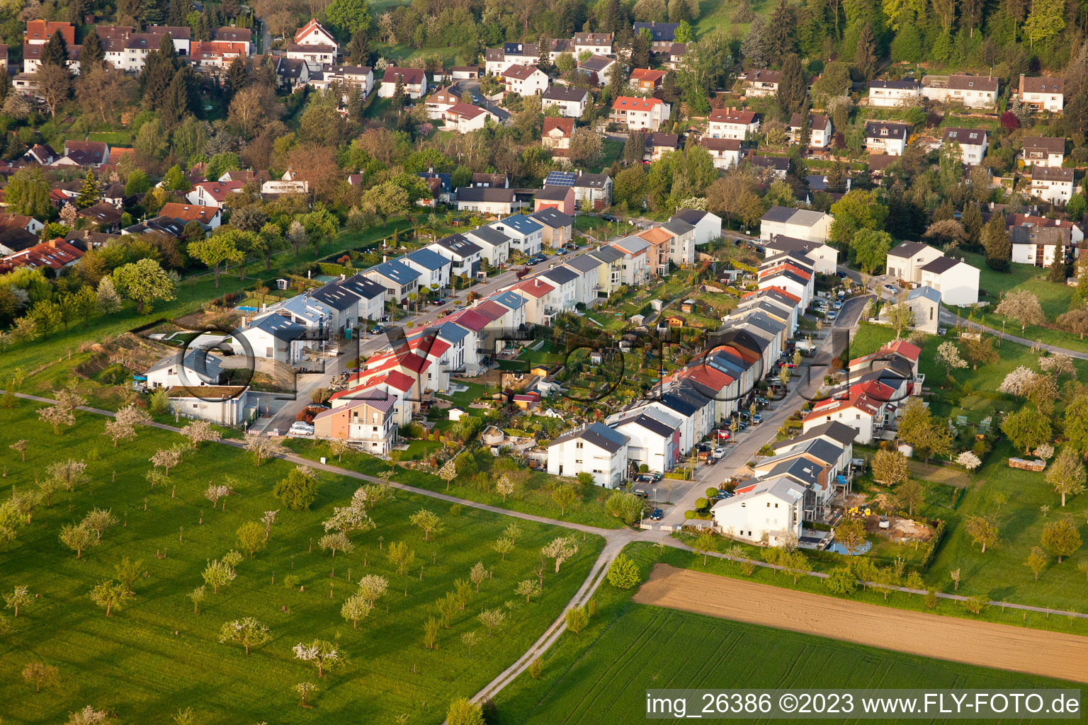 Vue aérienne de Wieselweg, Iltisweg à le quartier Hohenwettersbach in Karlsruhe dans le département Bade-Wurtemberg, Allemagne