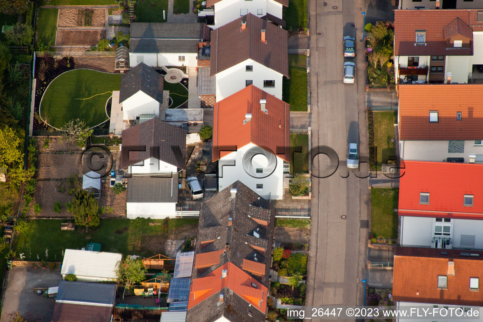 Vue aérienne de Jardins familiaux sur Rosenstr à le quartier Reichenbach in Waldbronn dans le département Bade-Wurtemberg, Allemagne