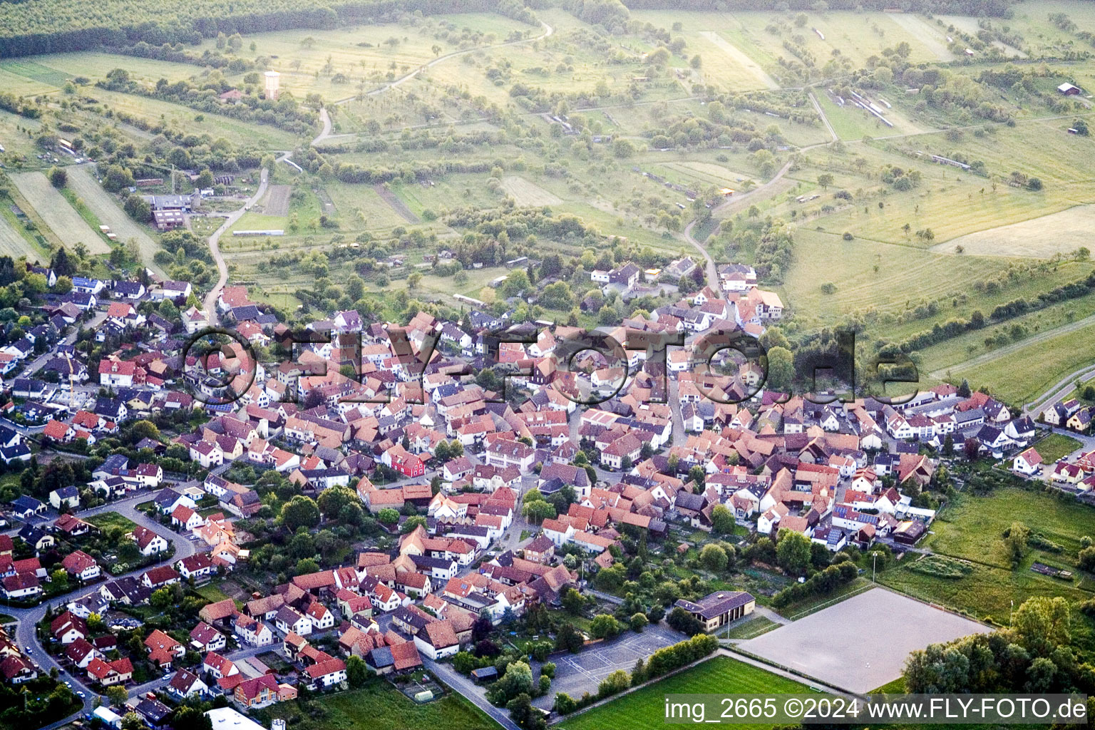 Vue aérienne de Du sud-est à le quartier Büchelberg in Wörth am Rhein dans le département Rhénanie-Palatinat, Allemagne