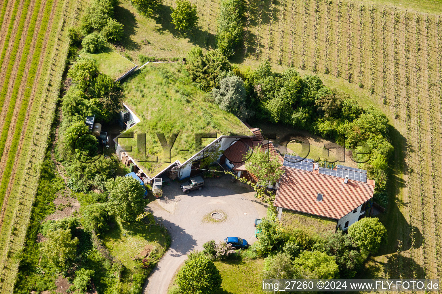 BiolandViticulture Unterm Grassdach Domaine Marzolph à le quartier Wollmesheim in Landau in der Pfalz dans le département Rhénanie-Palatinat, Allemagne d'en haut