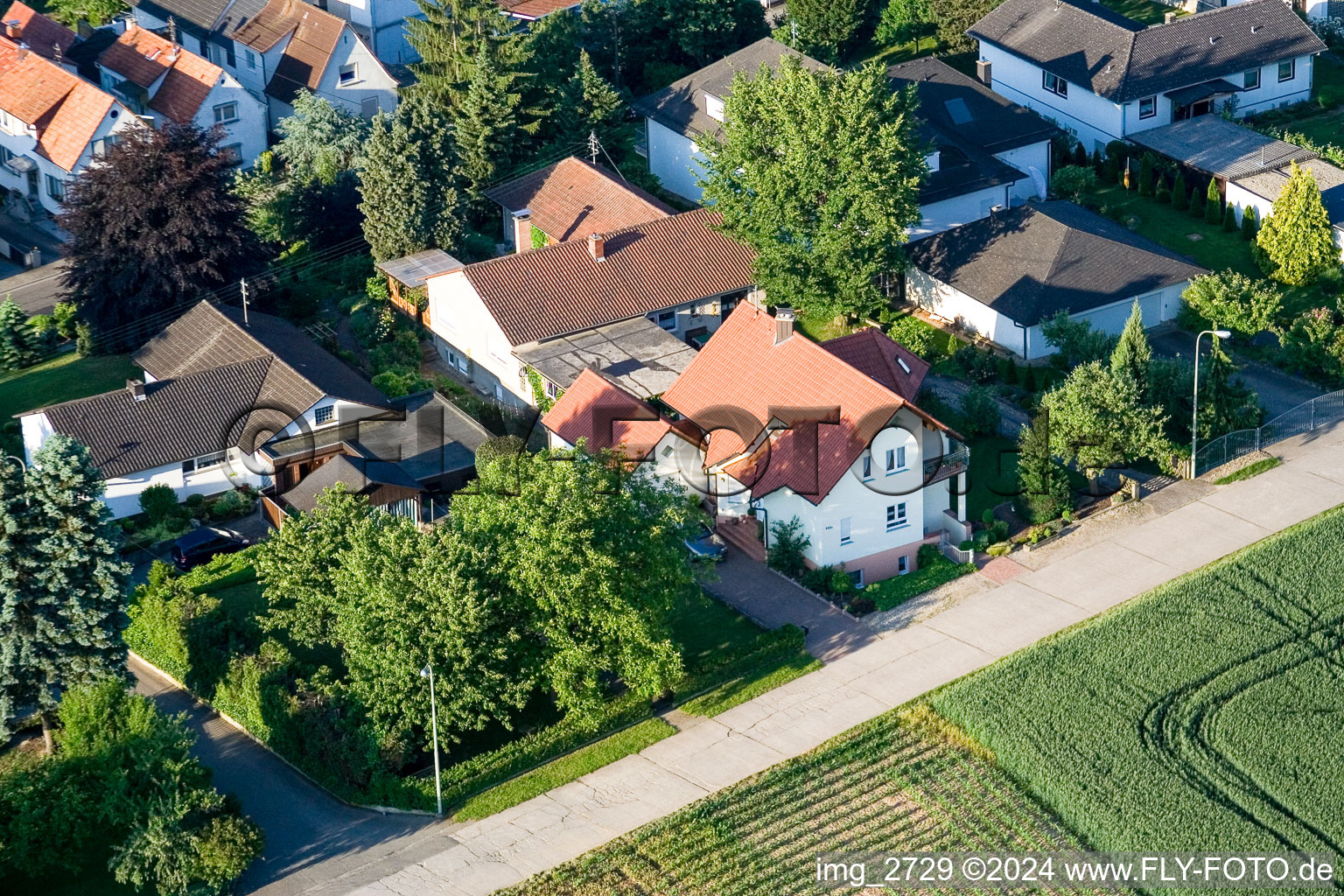 Vue aérienne de Spirestr à le quartier Schaidt in Wörth am Rhein dans le département Rhénanie-Palatinat, Allemagne