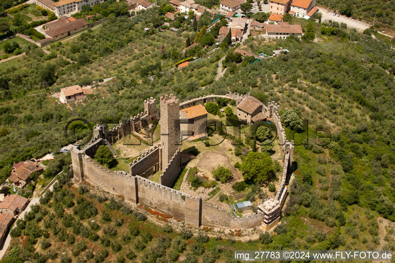 Vue aérienne de Pergognano dans le département Toscane, Italie