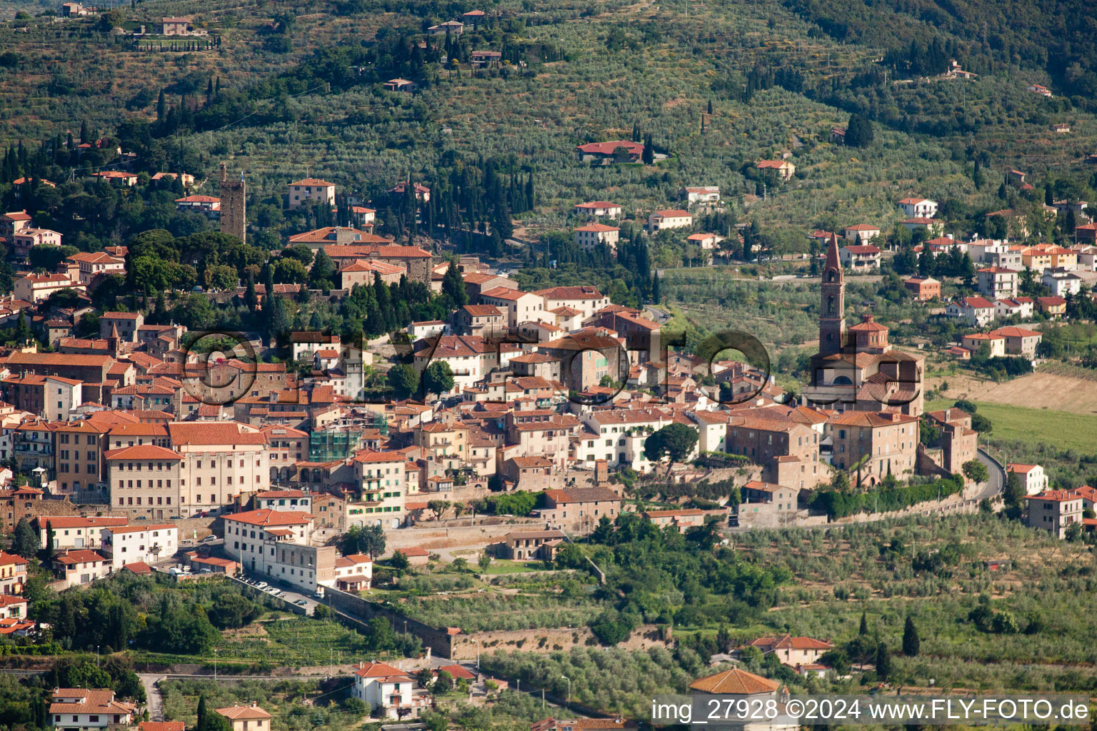 Vue aérienne de Castiglion Fiorentino dans le département Arezzo, Italie