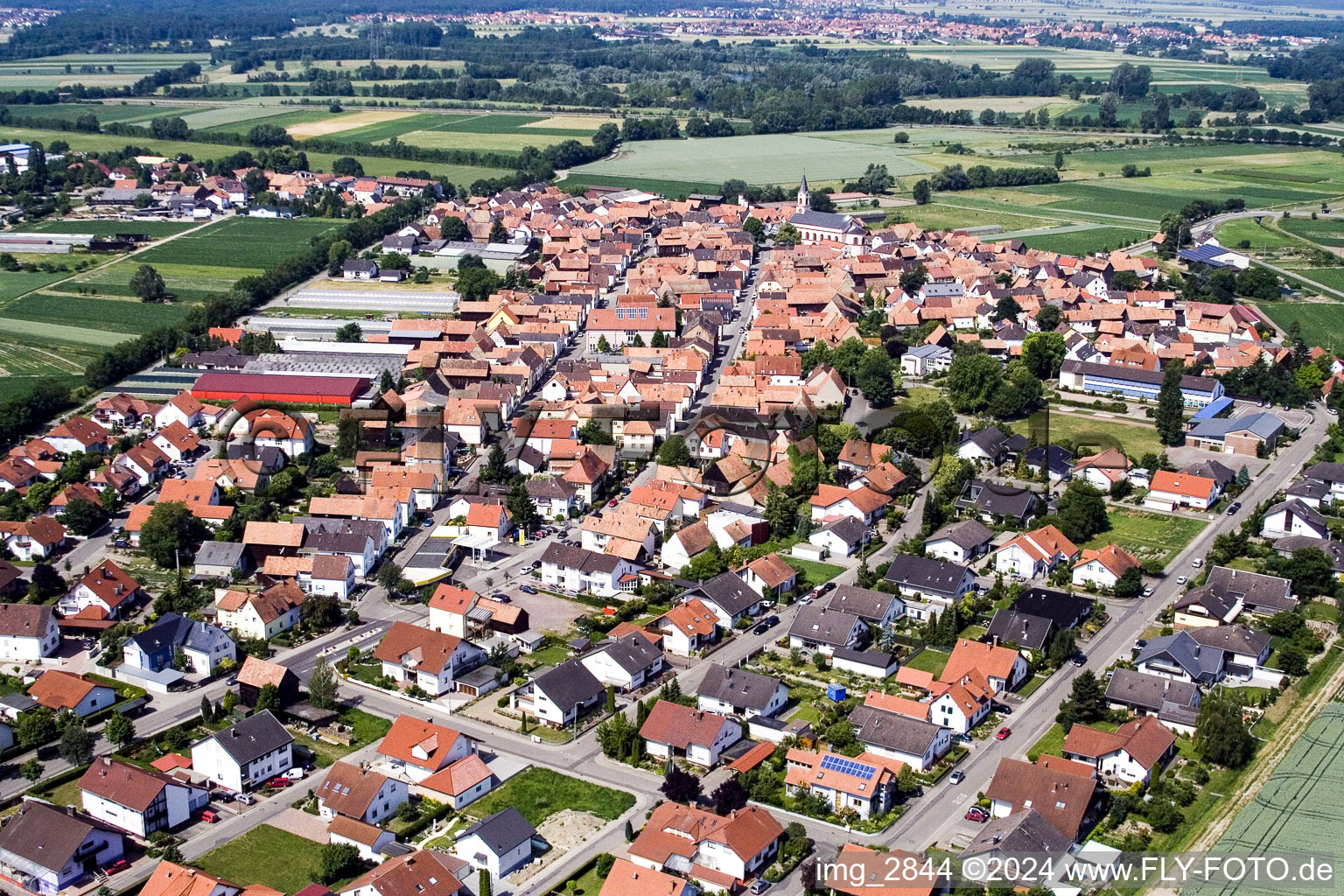 Vue aérienne de Neupotz dans le département Rhénanie-Palatinat, Allemagne