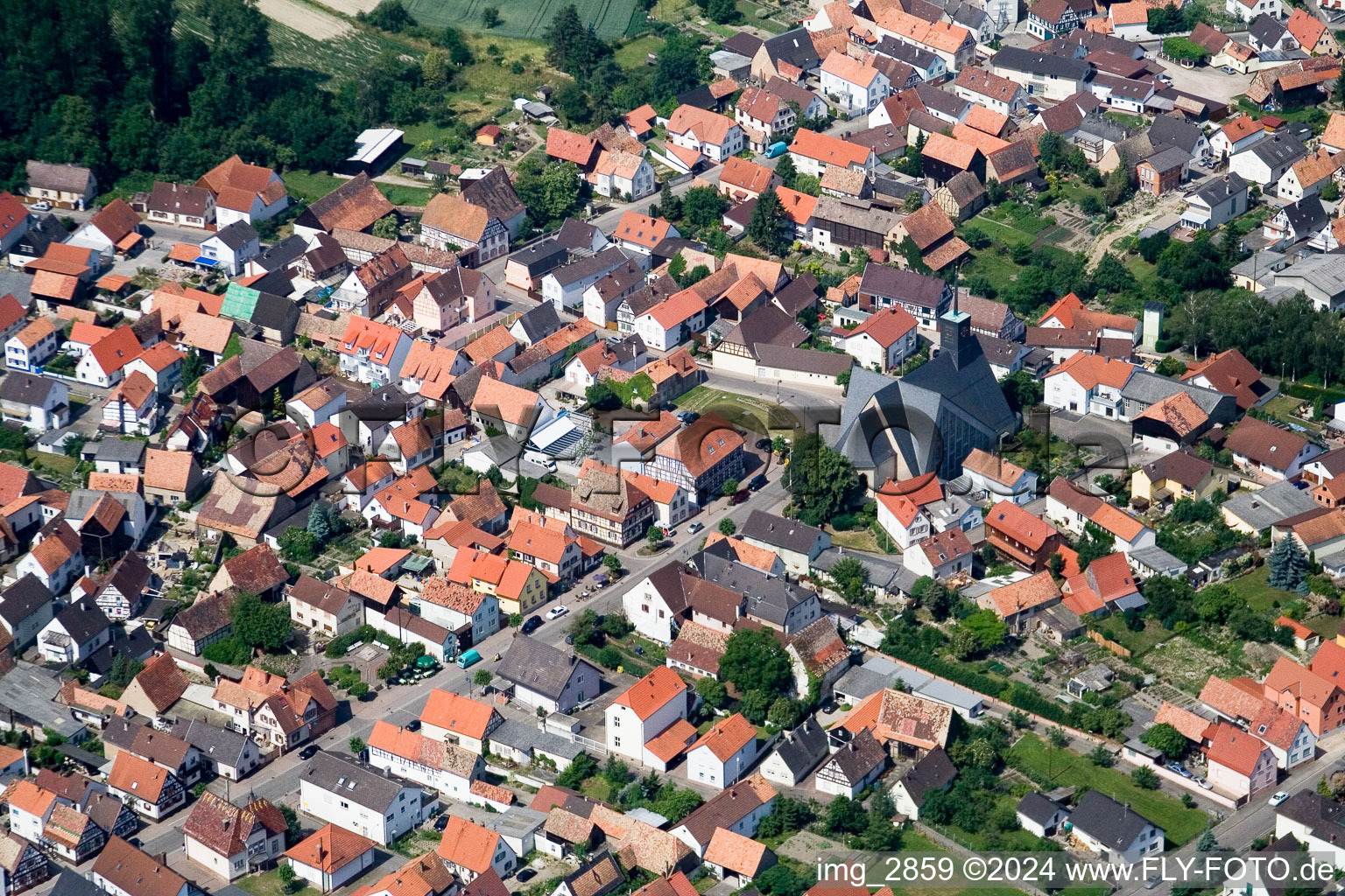 Vue aérienne de Centre à Leimersheim dans le département Rhénanie-Palatinat, Allemagne