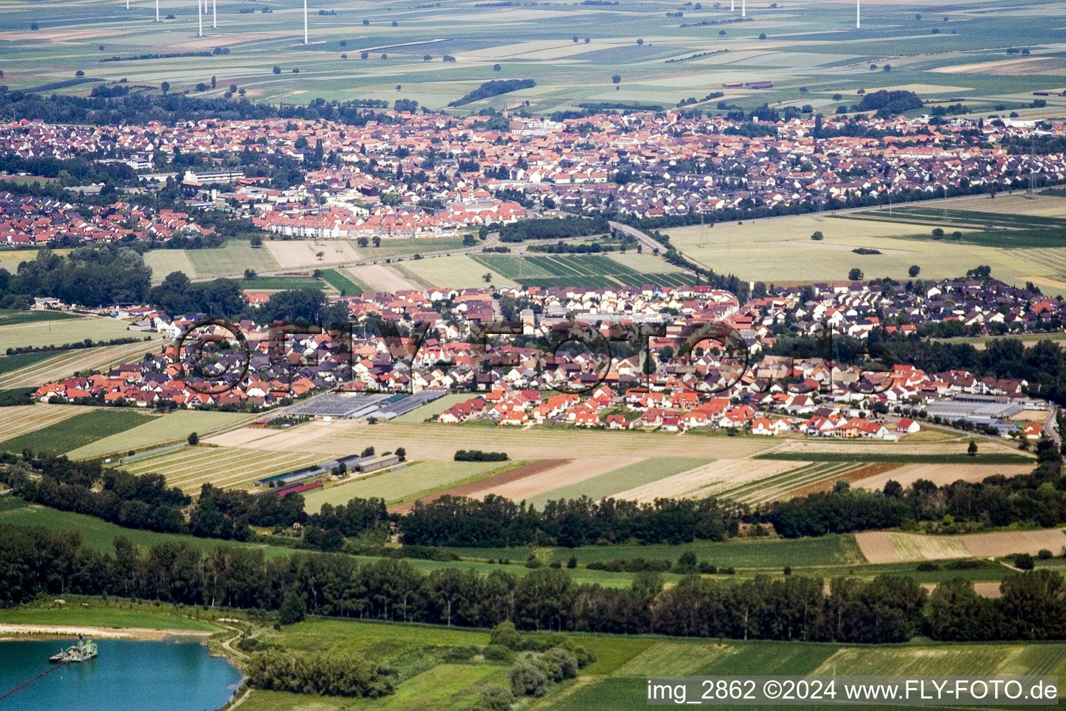 Vue aérienne de Kuhhardt, Rülzheim du sud-est à Kuhardt dans le département Rhénanie-Palatinat, Allemagne