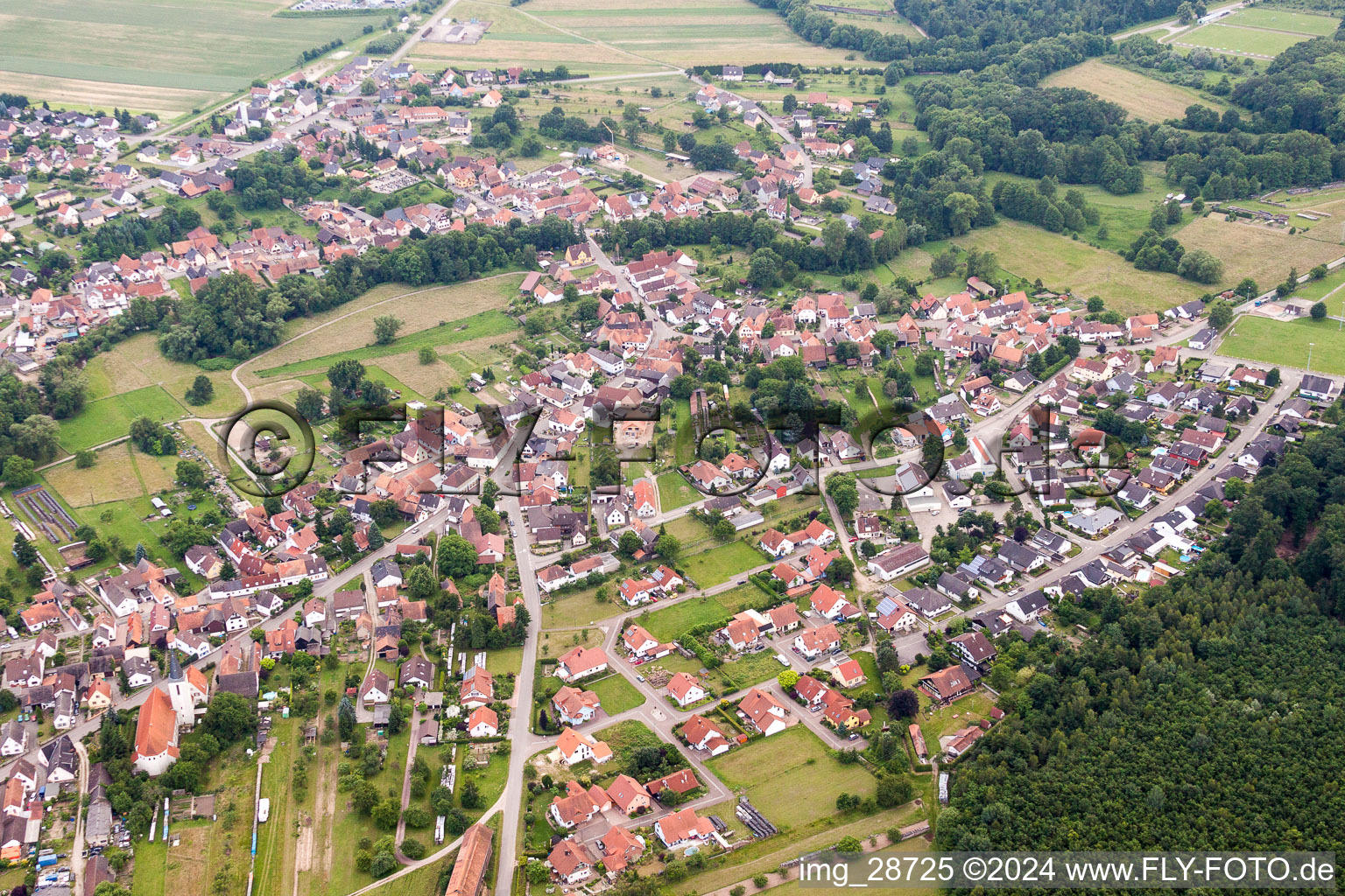 Vue aérienne de Champs agricoles et surfaces utilisables à Scheibenhardt dans le département Rhénanie-Palatinat, Allemagne