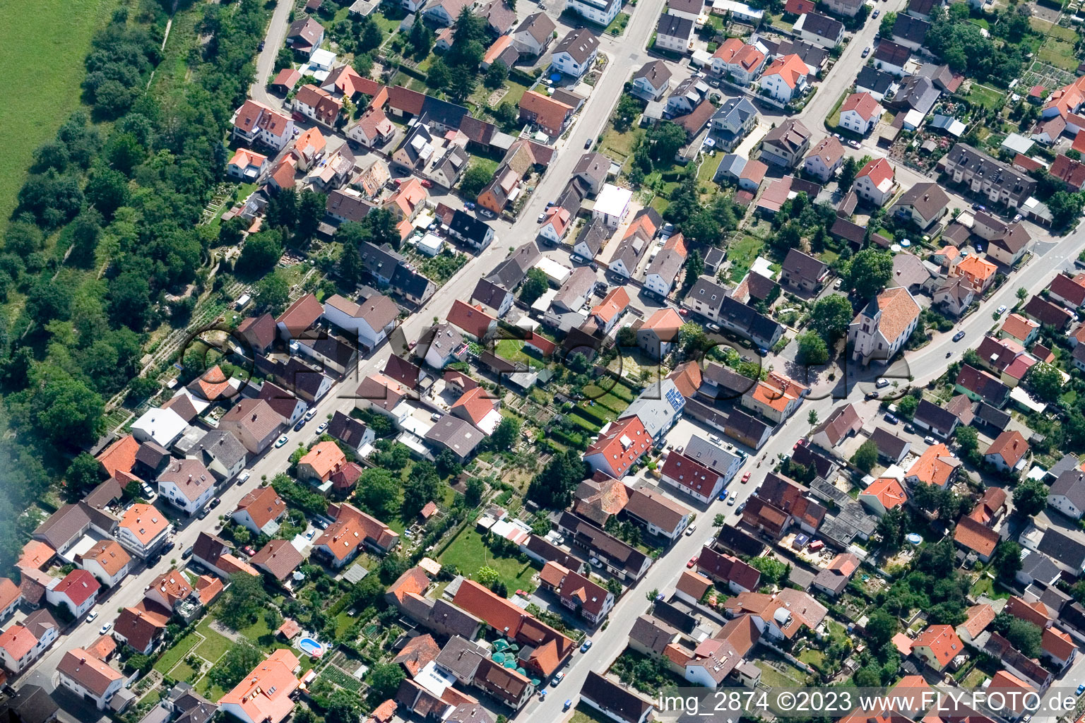 Vue oblique de Quartier Leopoldshafen in Eggenstein-Leopoldshafen dans le département Bade-Wurtemberg, Allemagne