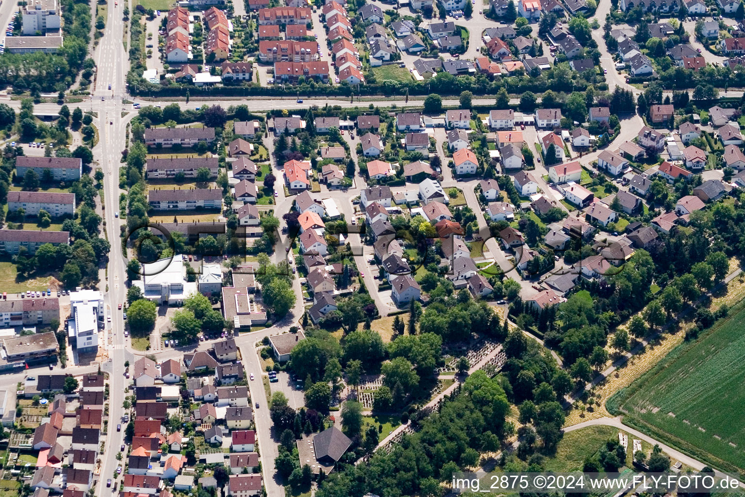 Vue oblique de Quartier Leopoldshafen in Eggenstein-Leopoldshafen dans le département Bade-Wurtemberg, Allemagne