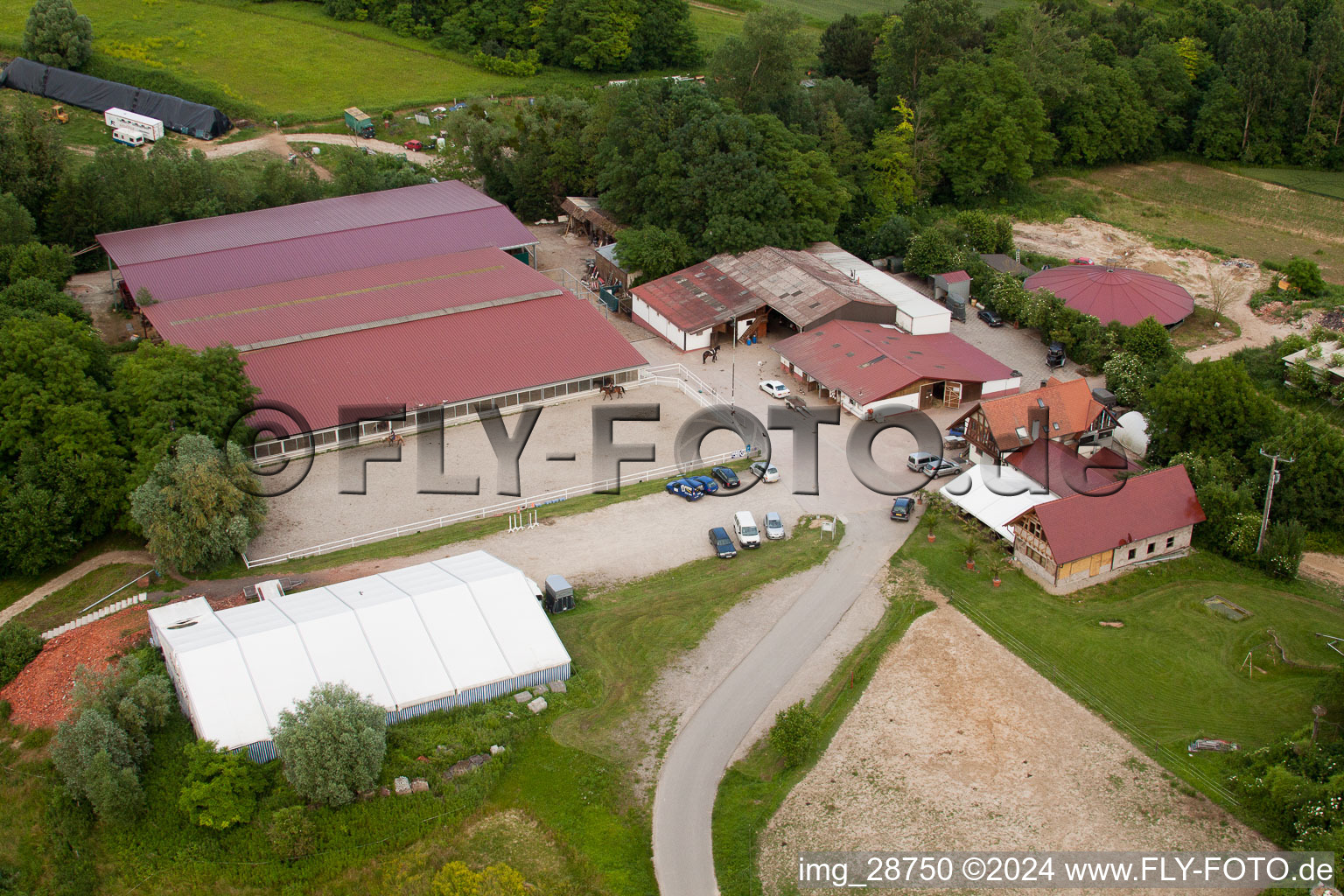 Haras de la Née à Neewiller-près-Lauterbourg dans le département Bas Rhin, France vue d'en haut