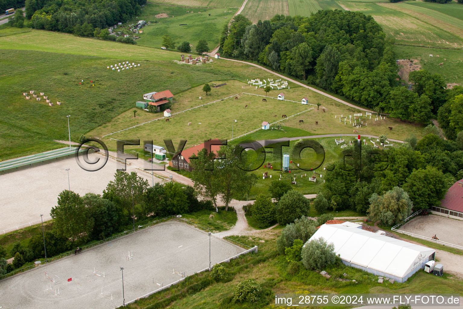 Haras de la Née à Neewiller-près-Lauterbourg dans le département Bas Rhin, France vue du ciel