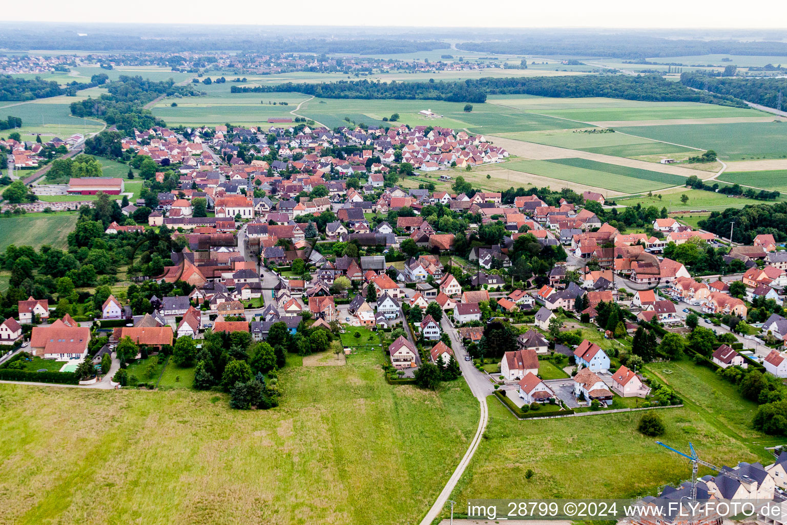 Vue aérienne de Champs agricoles et surfaces utilisables à Rountzenheim dans le département Bas Rhin, France