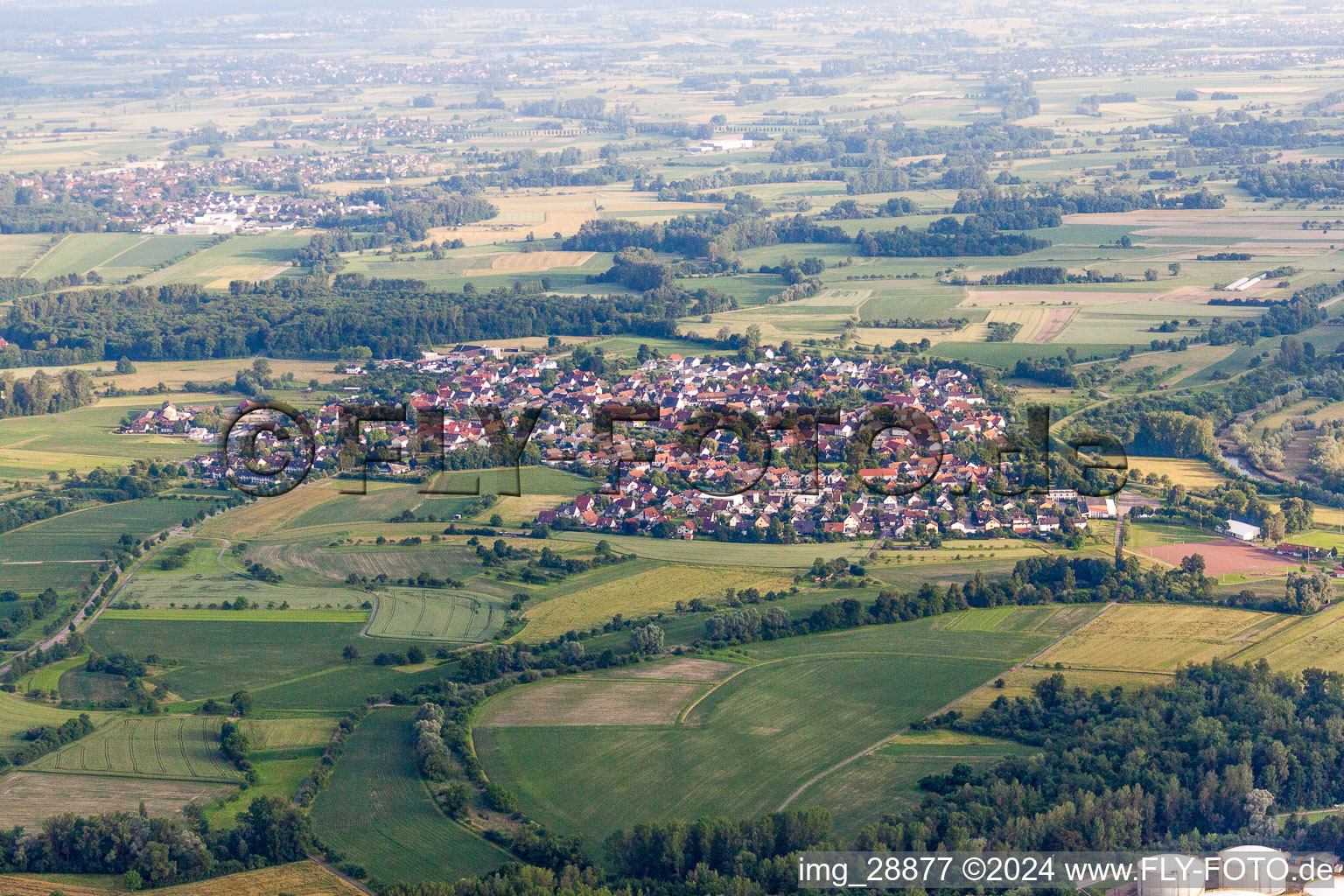 Vue aérienne de Champs agricoles et surfaces utilisables à le quartier Leutesheim in Kehl dans le département Bade-Wurtemberg, Allemagne