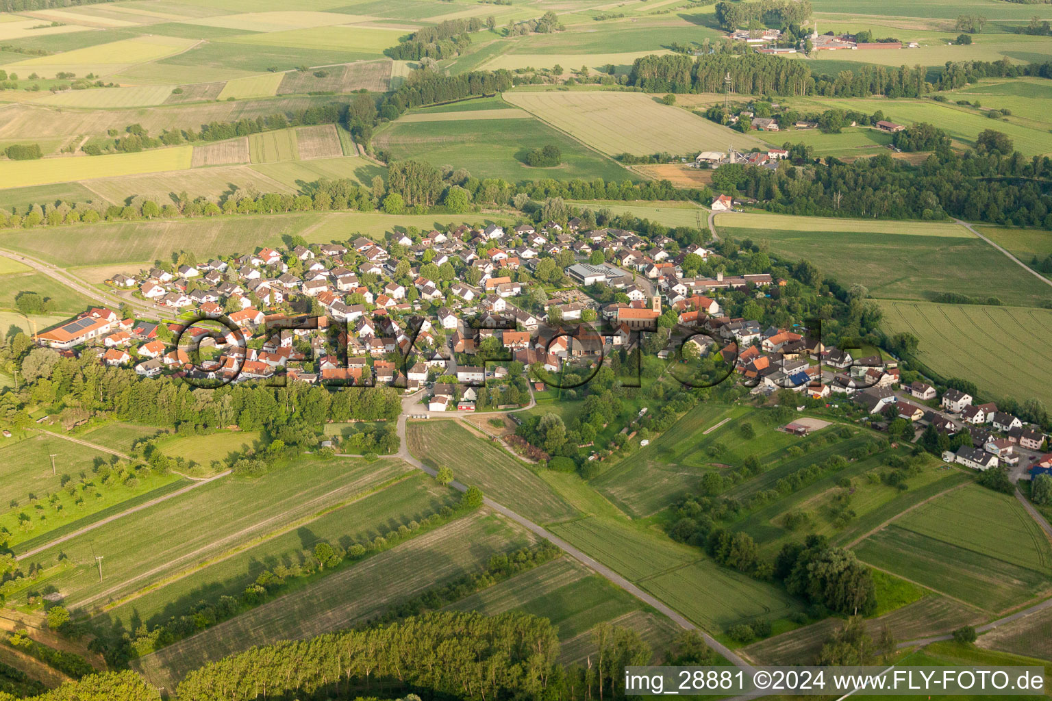 Vue aérienne de Vue sur le village à le quartier Honau in Rheinau dans le département Bade-Wurtemberg, Allemagne