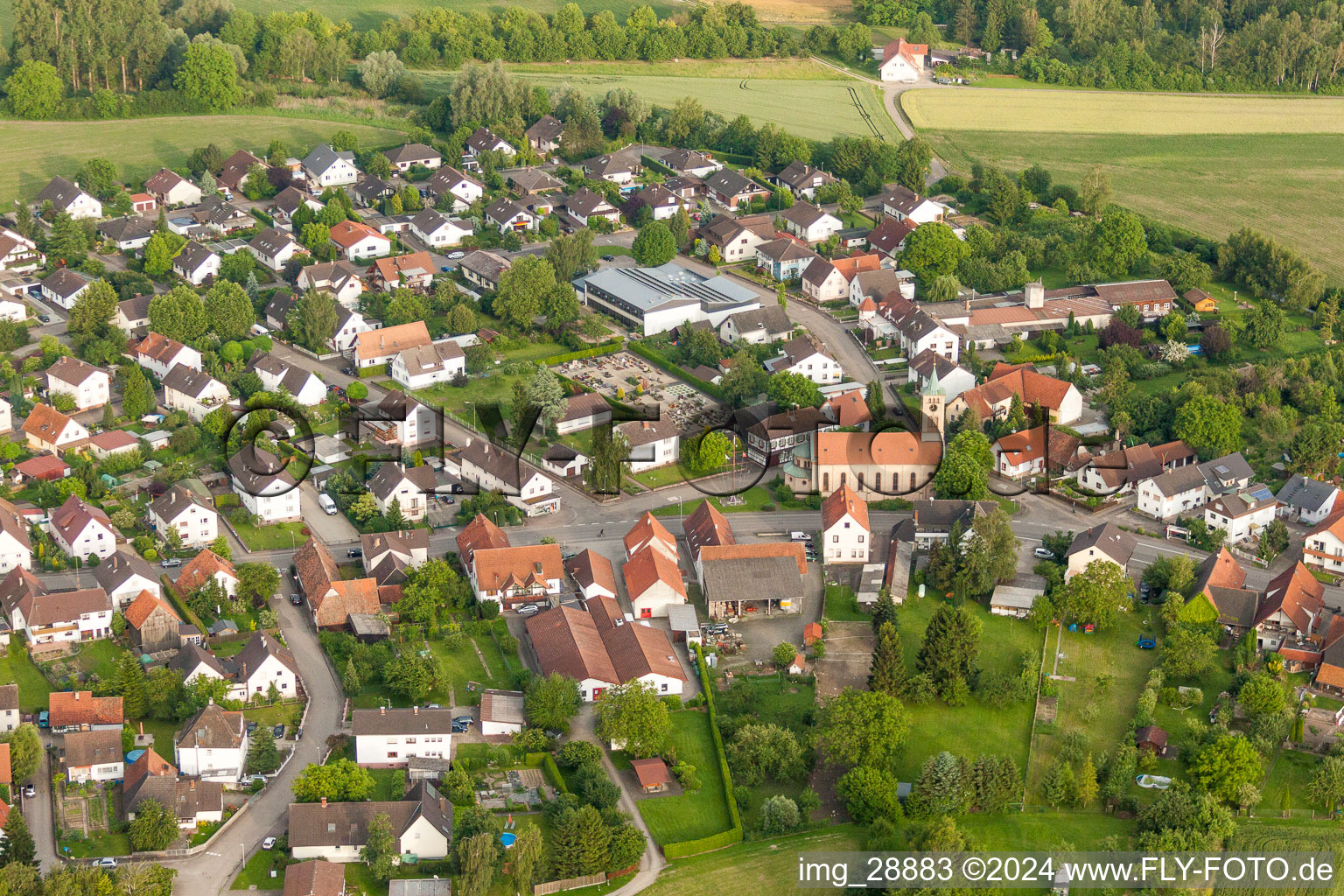 Vue aérienne de Vue sur le village à le quartier Honau in Rheinau dans le département Bade-Wurtemberg, Allemagne