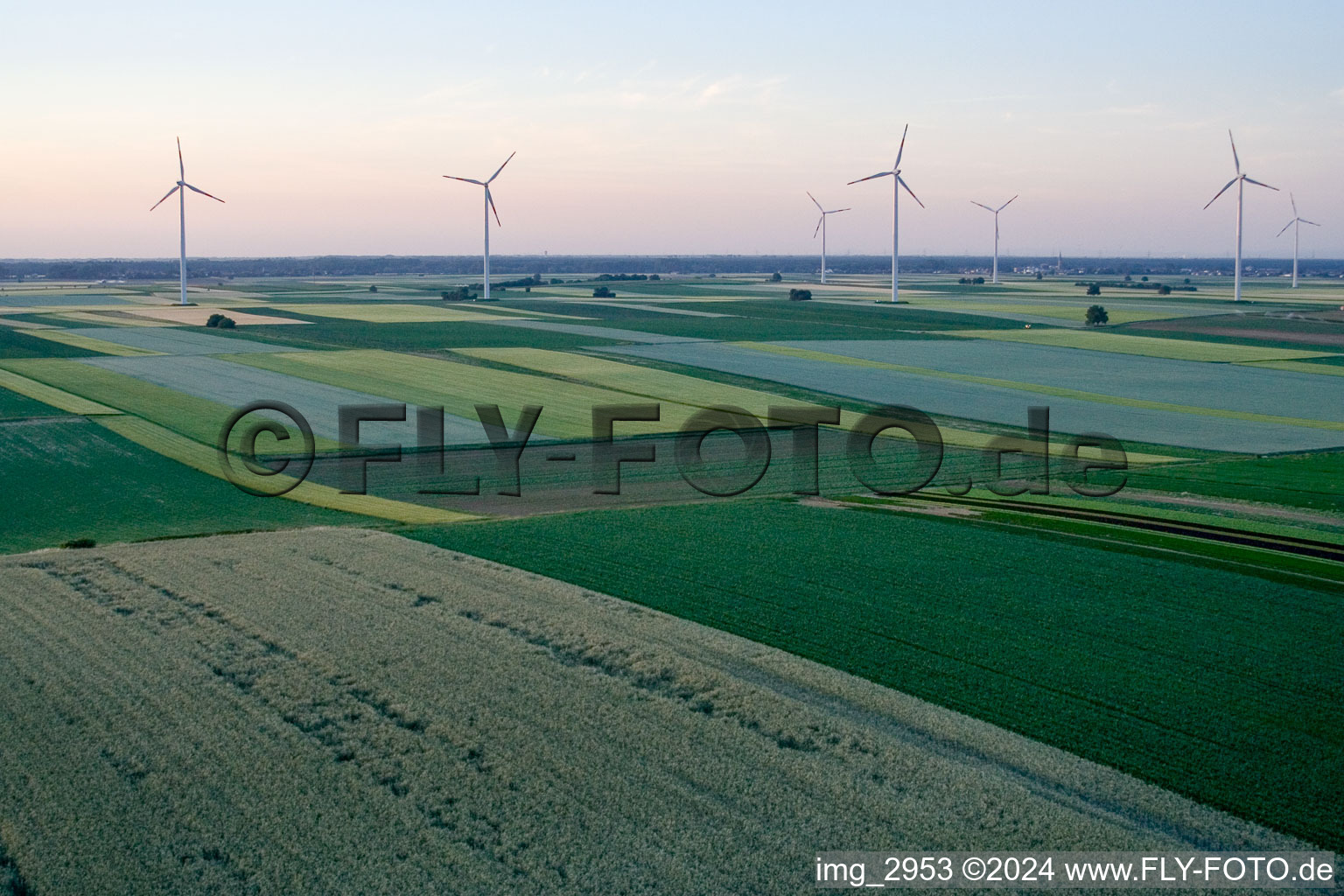 Vue aérienne de Éoliennes vers Bellheim à Herxheimweyher dans le département Rhénanie-Palatinat, Allemagne