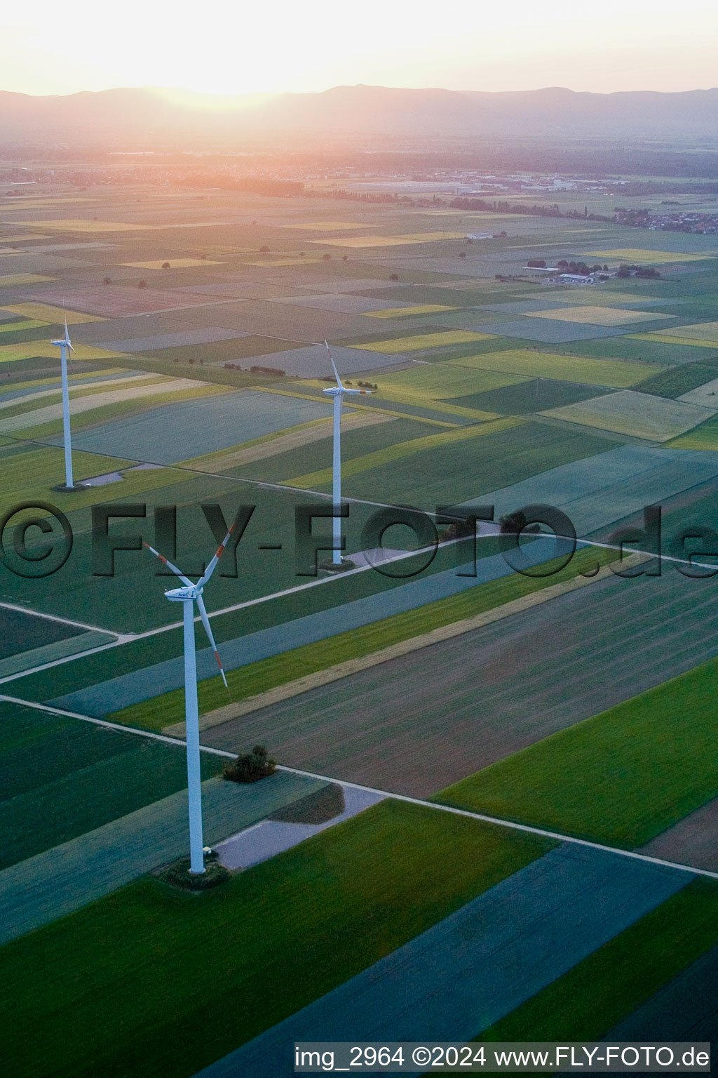 Vue aérienne de Éoliennes vers Bellheim à Herxheimweyher dans le département Rhénanie-Palatinat, Allemagne