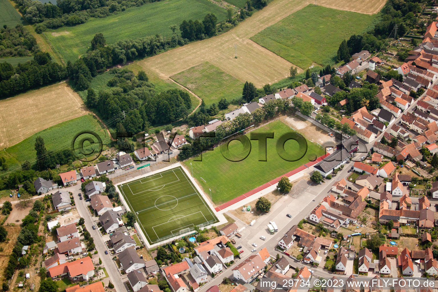 Photographie aérienne de Terrain de football à Jockgrim dans le département Rhénanie-Palatinat, Allemagne