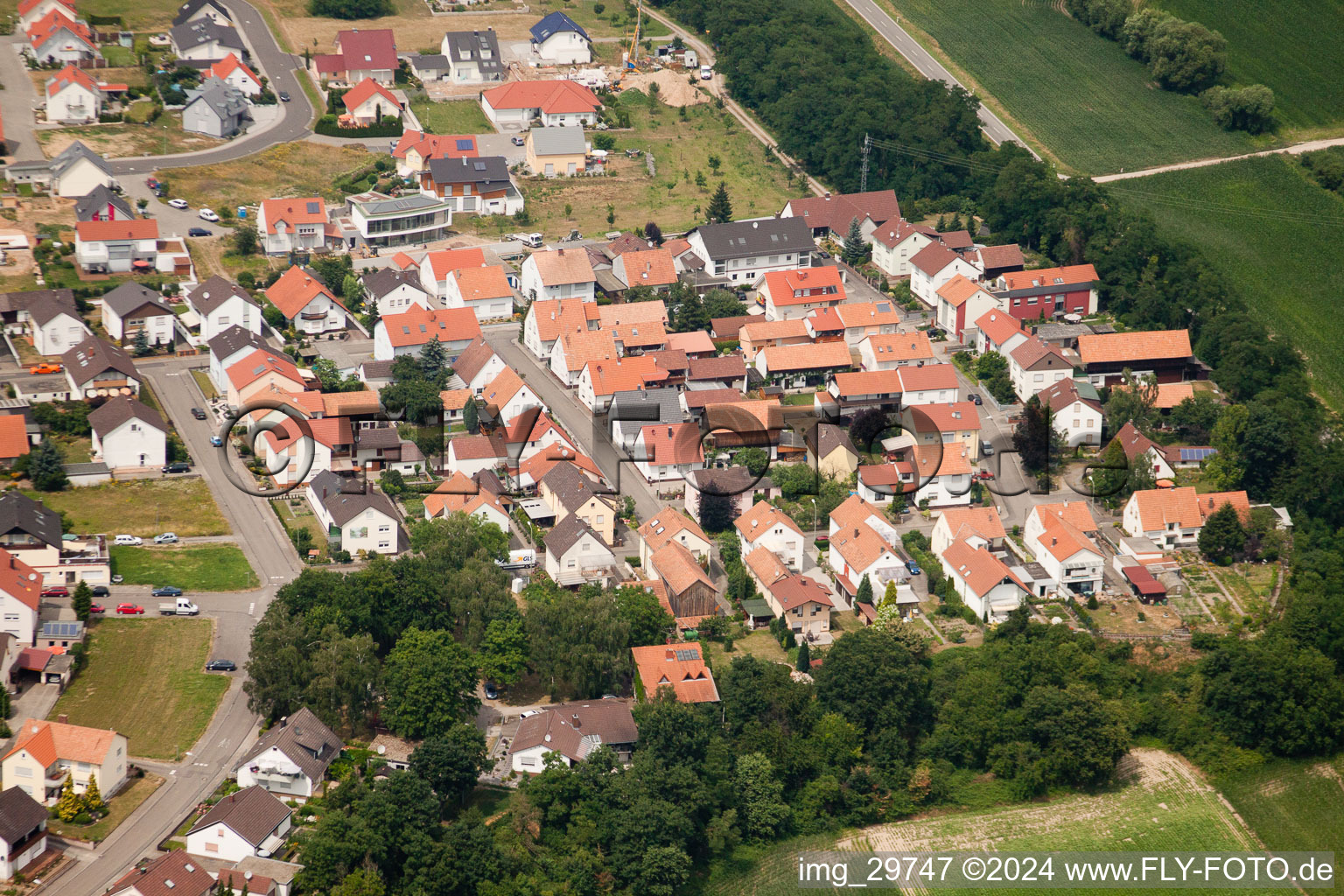 Vue aérienne de St. Georgstr à Neupotz dans le département Rhénanie-Palatinat, Allemagne