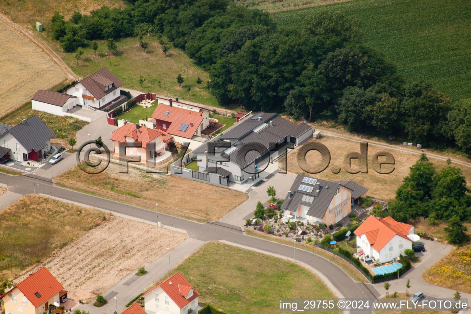 Vue oblique de Dans l'ancien champ à Neupotz dans le département Rhénanie-Palatinat, Allemagne