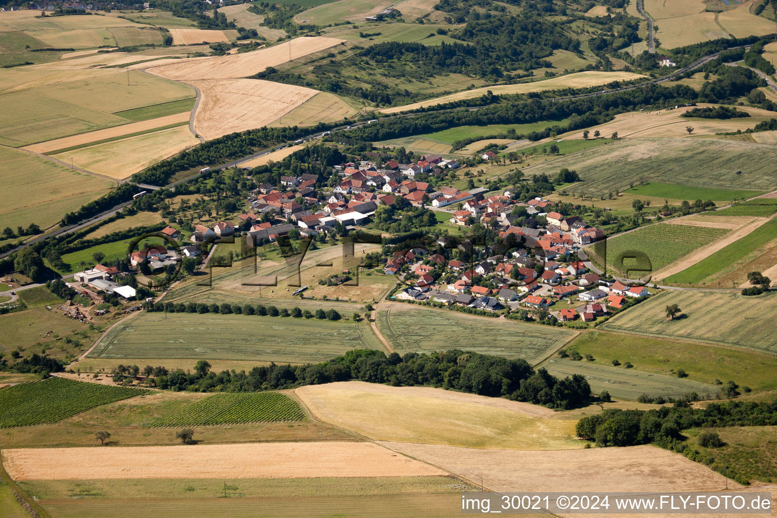 Vue aérienne de Vue des rues et des maisons des quartiers résidentiels à Waldböckelheim dans le département Rhénanie-Palatinat, Allemagne