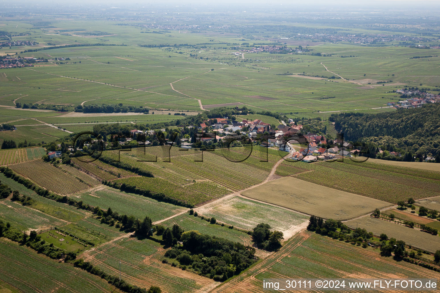 Vue aérienne de Vue sur le village à Mertesheim dans le département Rhénanie-Palatinat, Allemagne