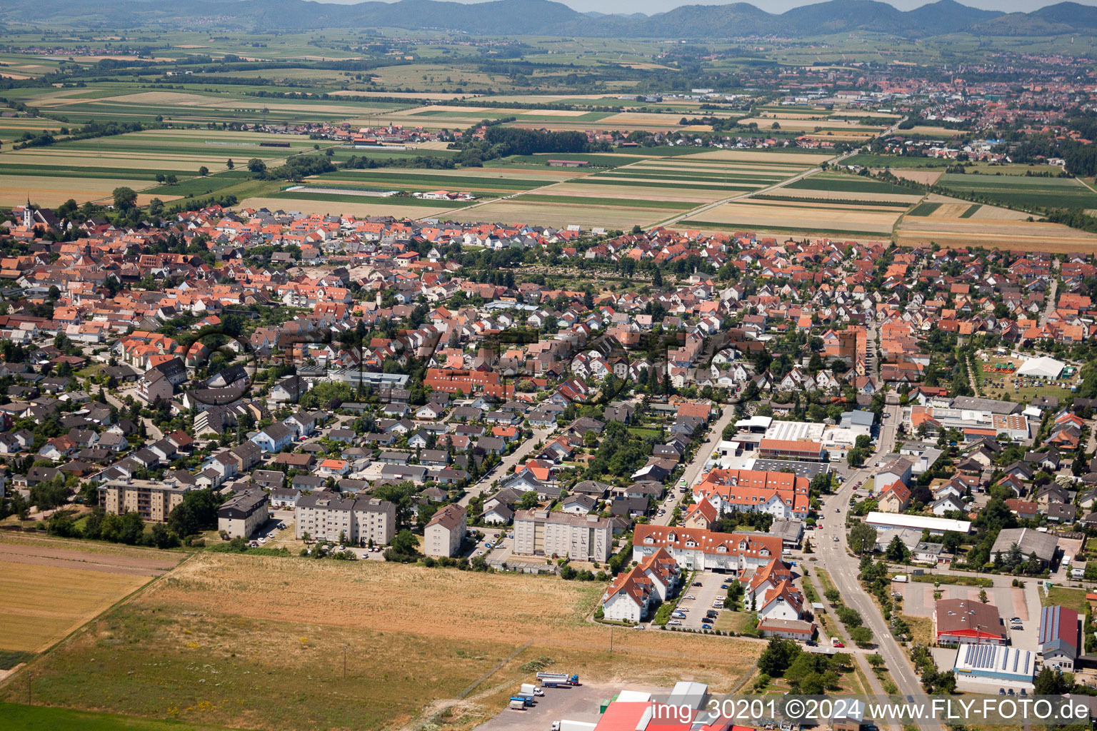 Offenbach an der Queich dans le département Rhénanie-Palatinat, Allemagne du point de vue du drone