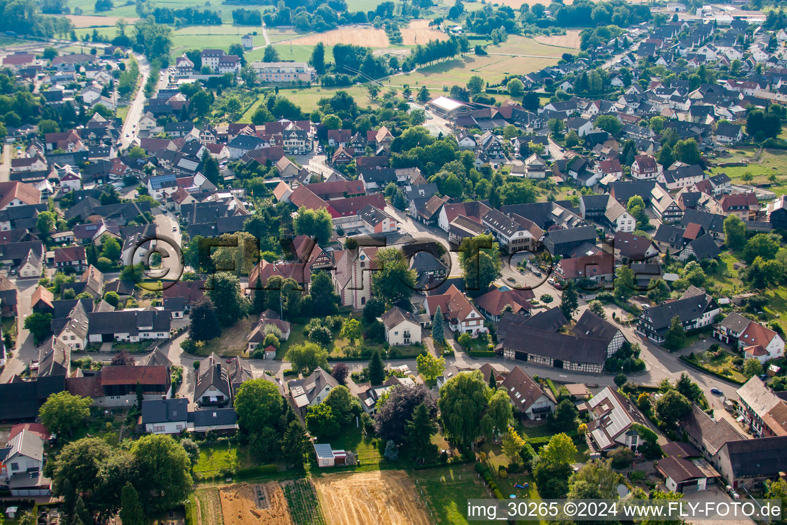 Vue aérienne de Vue sur le village à le quartier Bodersweier in Kehl dans le département Bade-Wurtemberg, Allemagne