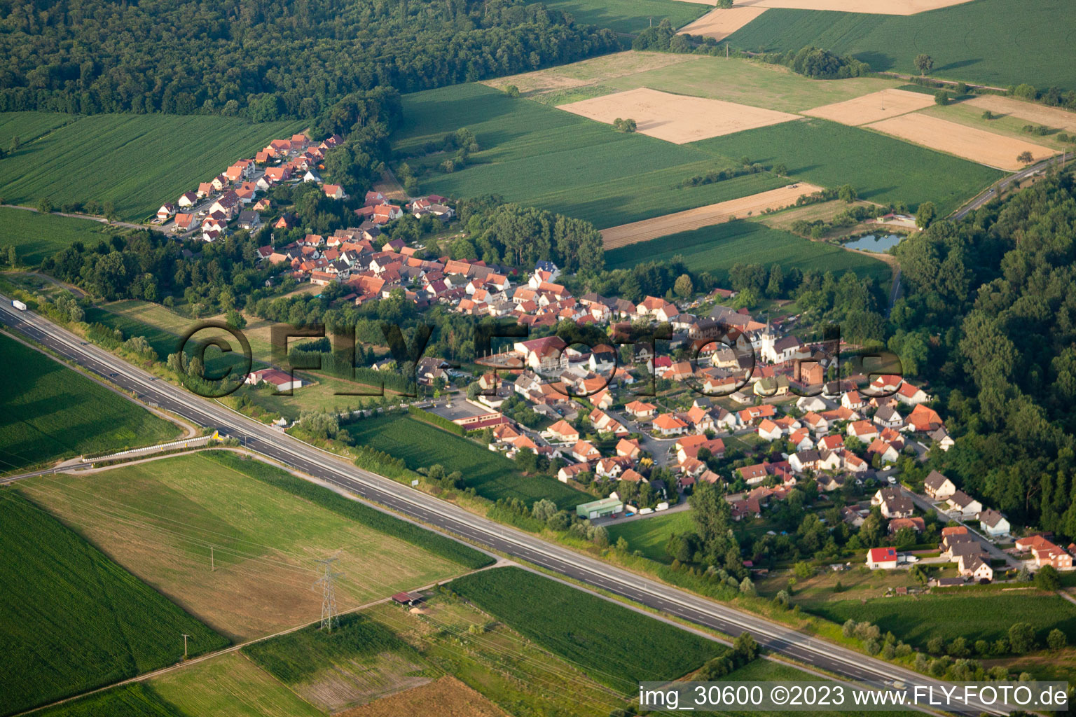 Vue aérienne de Kesseldorf dans le département Bas Rhin, France