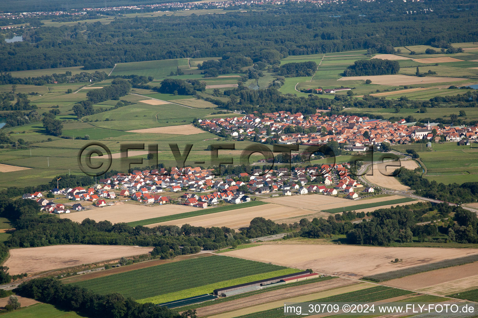 Vue aérienne de Du nord-ouest à Neupotz dans le département Rhénanie-Palatinat, Allemagne