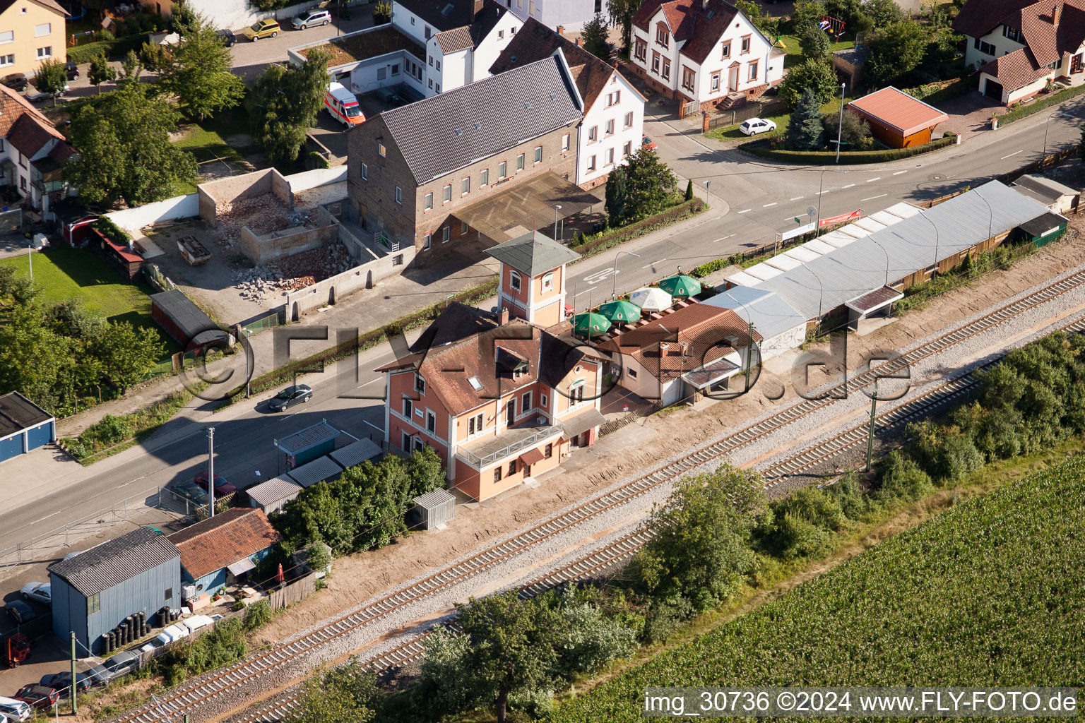 Vue aérienne de Bâtiment des voies et gares de la Deutsche Bahn à Rülzheim dans le département Rhénanie-Palatinat, Allemagne