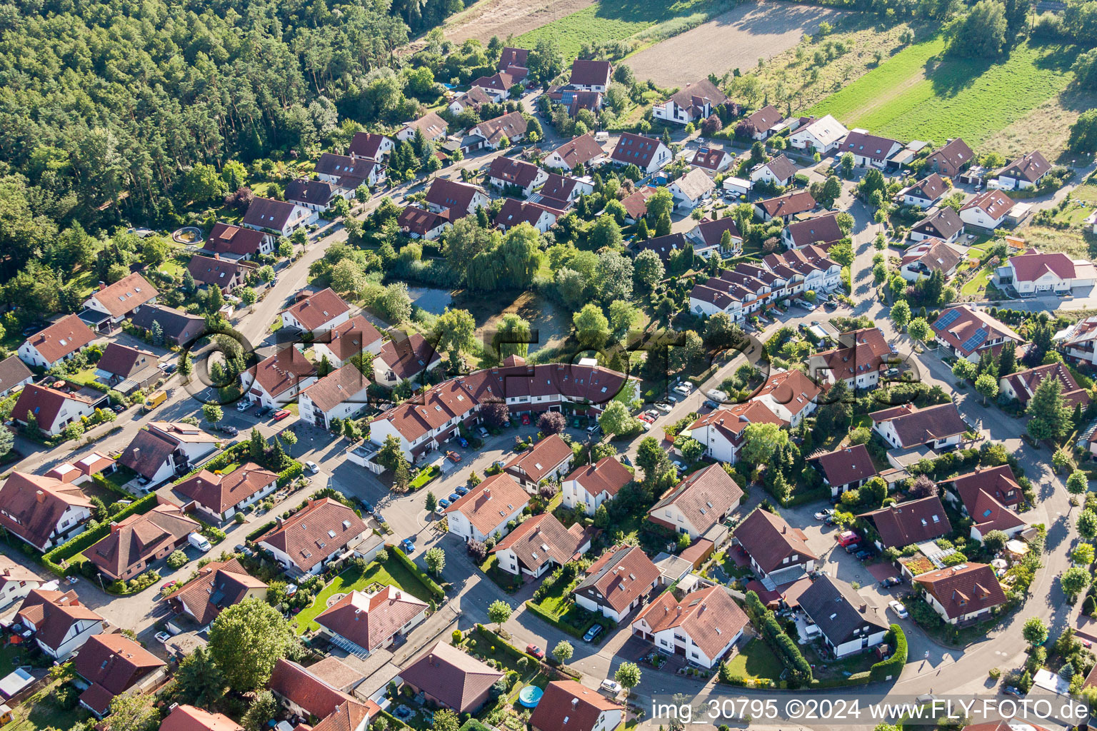 Vue aérienne de Villas de luxe dans le quartier résidentiel d'un lotissement de maisons unifamiliales à Tongruben à Rheinzabern dans le département Rhénanie-Palatinat, Allemagne