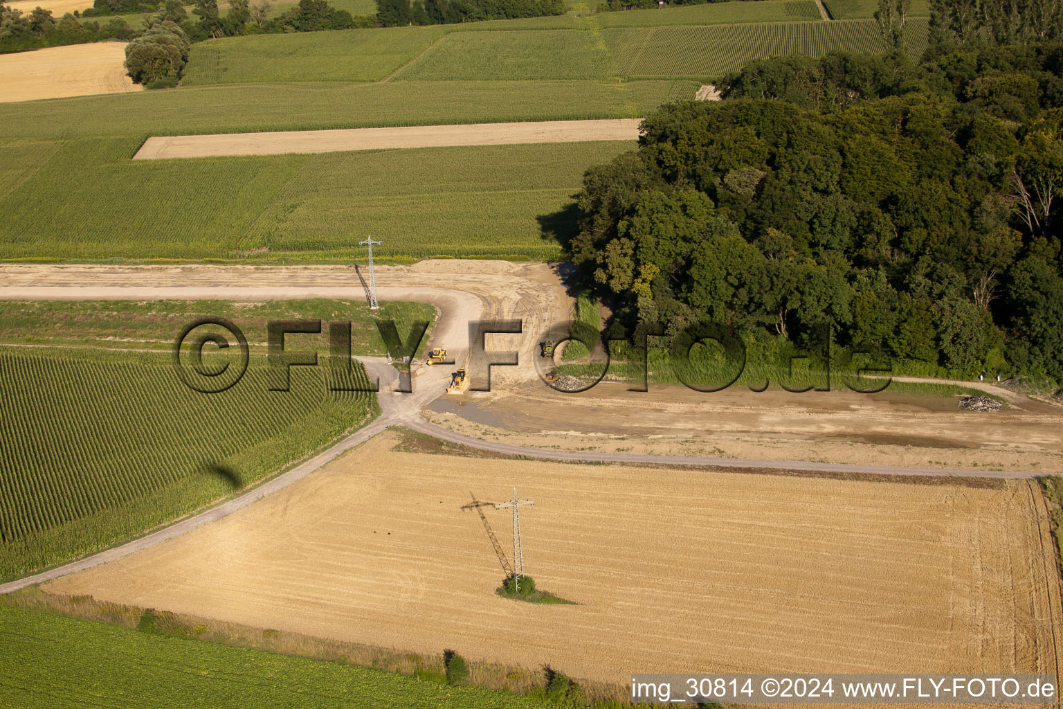 Vue aérienne de Construction de polders à Neupotz dans le département Rhénanie-Palatinat, Allemagne